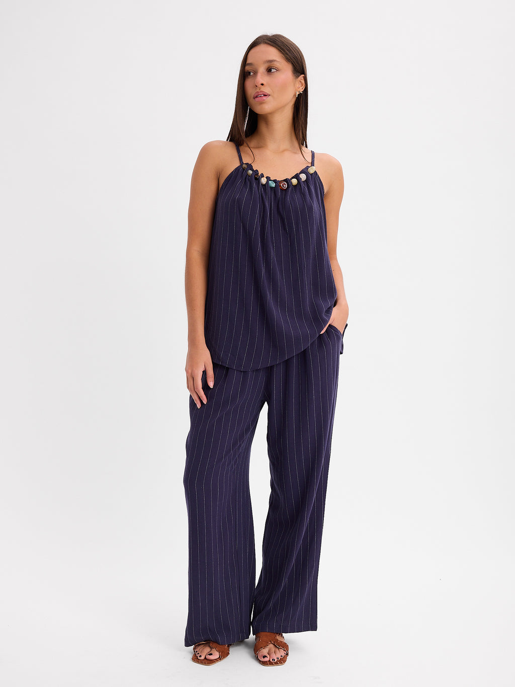 CONJUNTO PANTALON MUSCULOSA RAYADO 26R0113