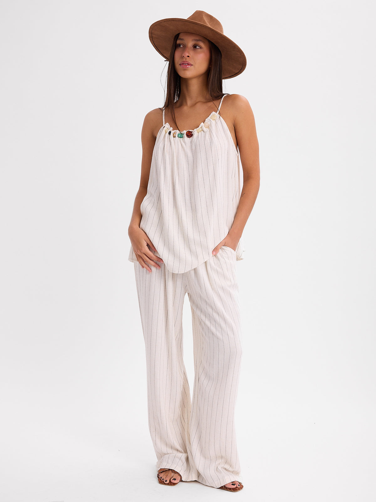 CONJUNTO PANTALON MUSCULOSA RAYADO 26R0113